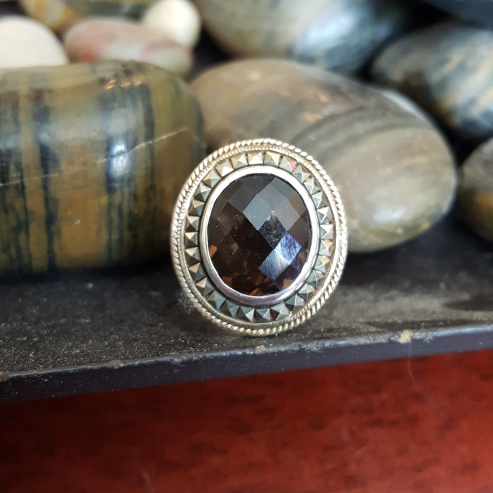Smokey Quarts SS Marcasite Ring (Sz. 8)